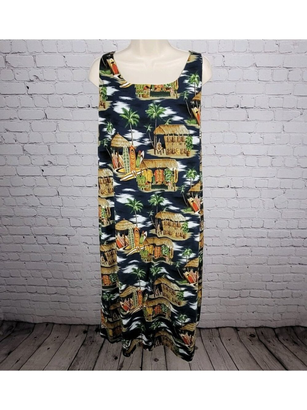 Island Aloha Wear Multicolor Sleeveless Unlined Midi Dress Hawaii USA Large L